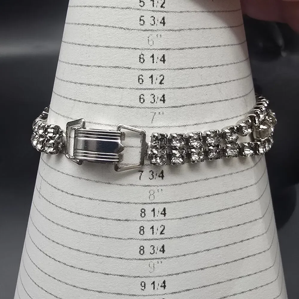 Vintage Clear Rhinestone Bracelet Glam Costume Jewelry
